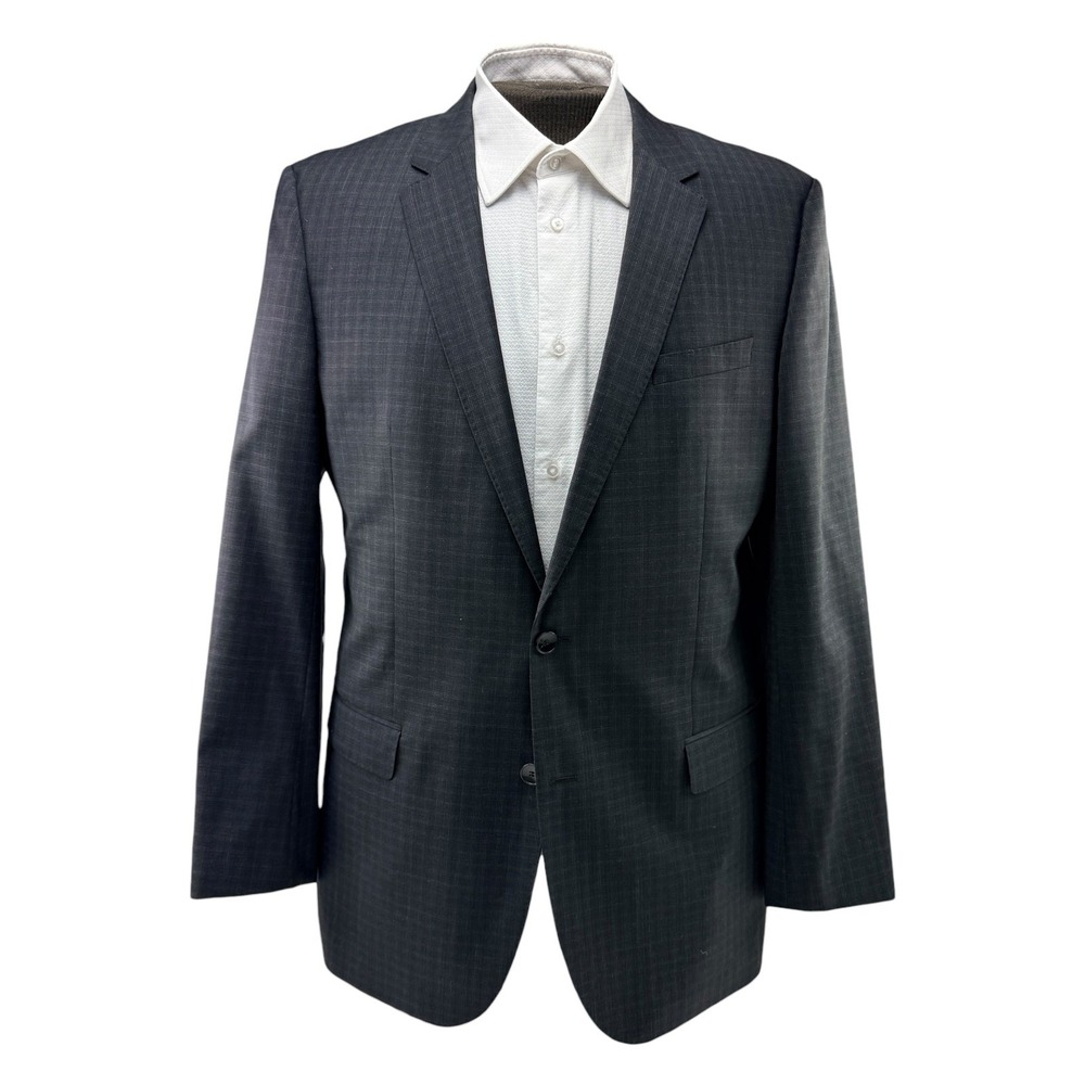 BOSS HUGO BOSS Mens Charcoal Check Super 100 Wool Suit Jacket Blazer 44L